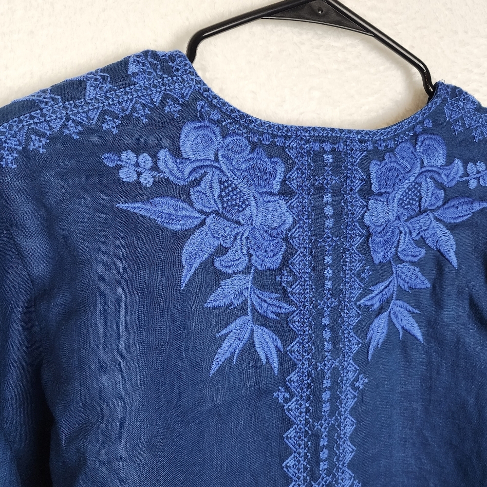 JOHNNY WAS Camille Embroidered Linen Top M - Picture 2 of 4